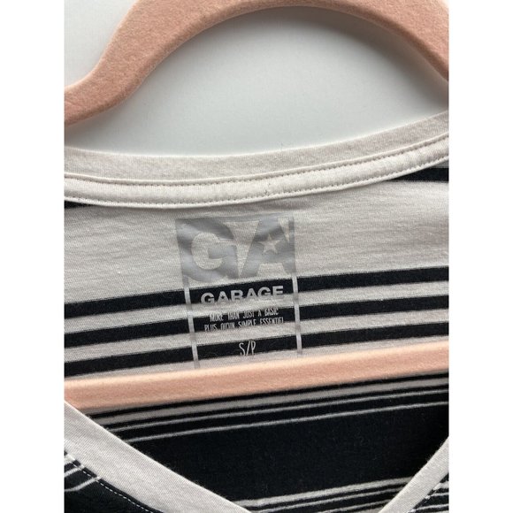 Garage T-shirt Small Womens Black and White Stripped T-Shirt with V-Neck - Picture 11 of 11